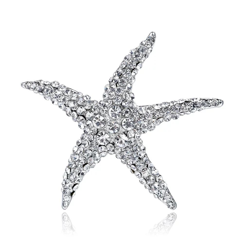 

European and American Couple Alloy Marine Life Starfish Full Diamond Brooch Clasp Collar Pin Women s Scarf Buckle All-Match Corsage Clothing белый