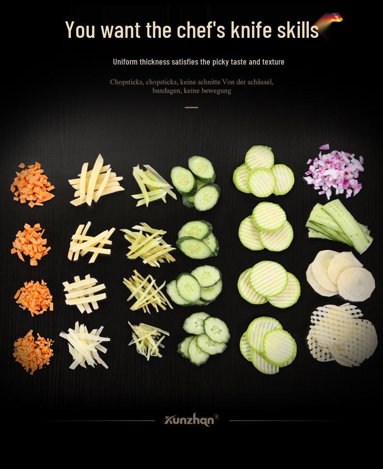 Multifunctional Vegetable Cutter: Potato Shredder, Grater, Slicer, Dicer & Wavy Radish Cutter.