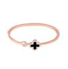 Korean Fashion Four-Leaf Clover Rose Gold Open Bangle - Versatile & Stylish Bracelet