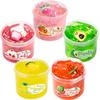 70ml Kristallklarer Schleim mit Wassermelone Pfirsich Avocado Ananas Anhängern - Nicht klebrige weiche Gelee-Knete für Party Weihnachtsgeschenk