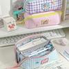 1PC Cute Horse Pencil Case Color-Block Plaid Dopamine Large Capacity Pen Bag Prism Grid Storage School Stationery Pouch