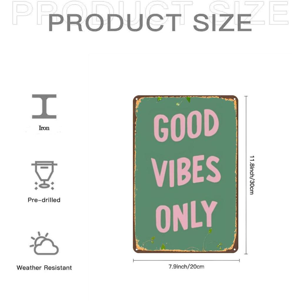 Good Vibes Only Vintage Decorative Sign Green Pink Retro Wall Art for Home Garden Restroom Decor