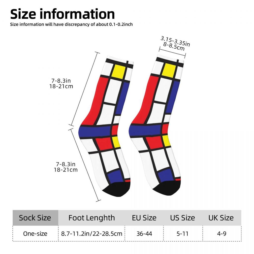 Piet Mondrian Socken Abstrakte Geometrische Kunst Rot Blau Gelb Rechtecke Strümpfe Herren Radsocken Herbst Antibakterielle Socken