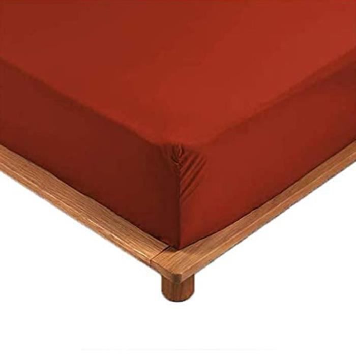 Drap Housse - Percale - Rouge - 160x200 cm - Bonnet 30 cm - 100% Coton