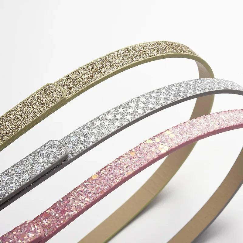 Beautiful Shiny Fish Scale Pattern Belts for Children 90cm Shimmering Powder PU Belts Girl Student Belts