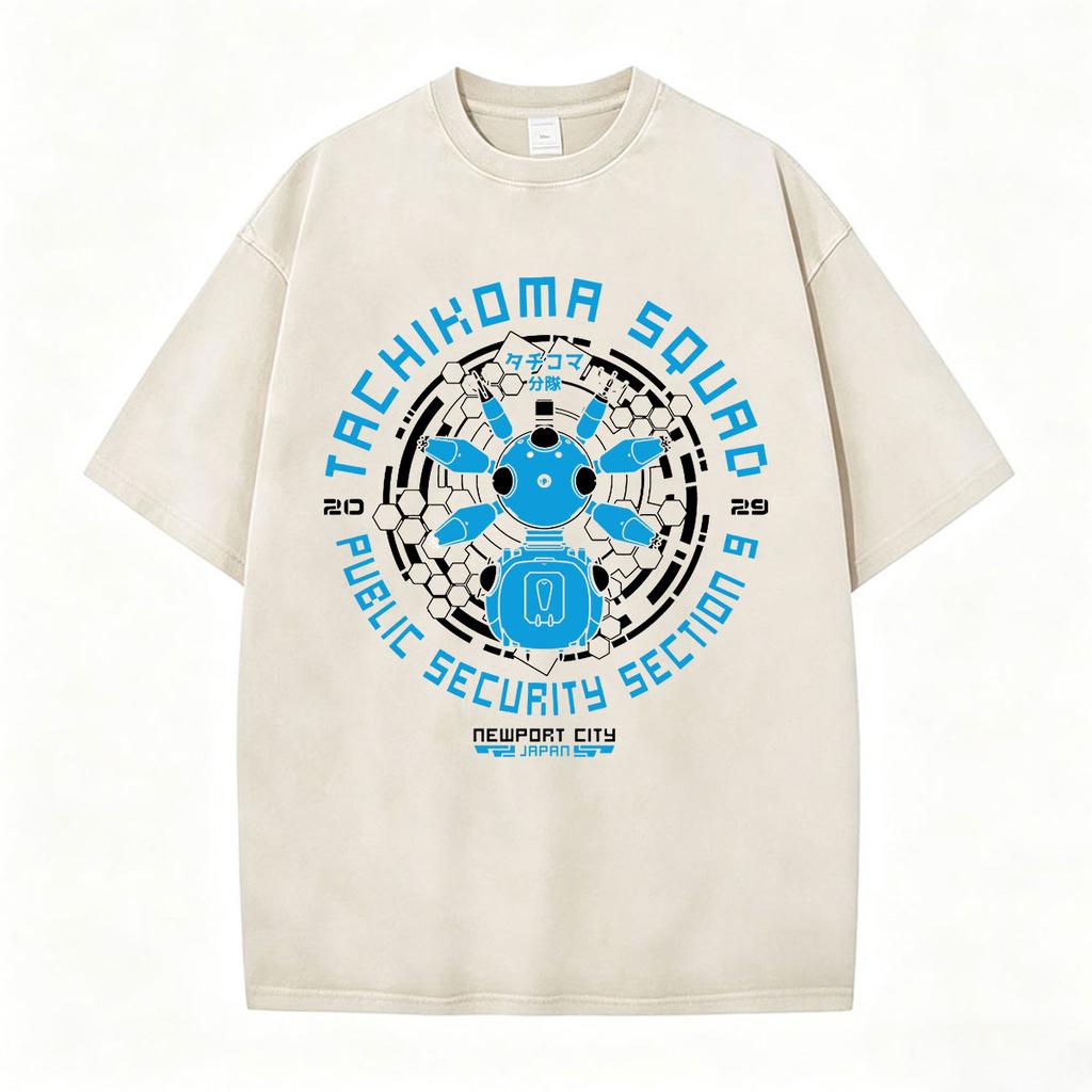 Anime Ghost In The Shell Motoko Kusanagi Vintage Washed T Shirts Men Women Clothing Casual Short Sleeve Oversized Tshirts Tops