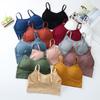 Women's Ribbed V-Neck Cami Top, Seamless U-Back Bralette with Built-in Bra
