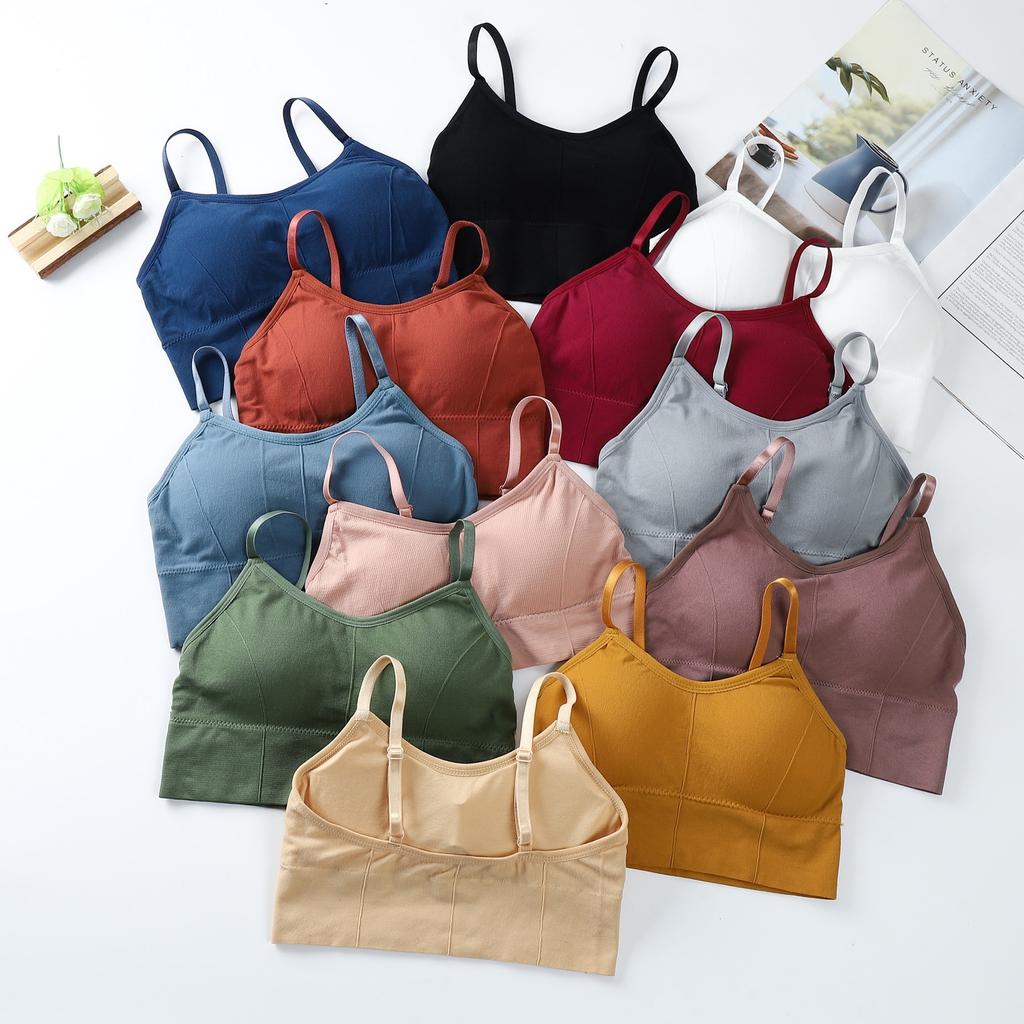 Women's Ribbed V-Neck Cami Top, Seamless U-Back Bralette with Built-in Bra
