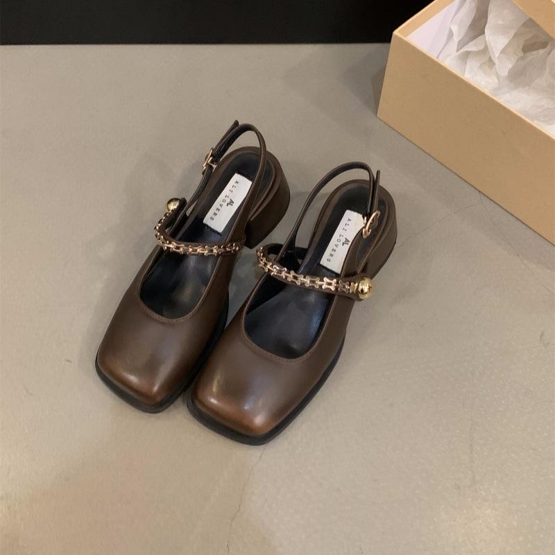 

Французские черные босоножки-мешки на высоком каблуке, женская обувь 2025 года, новые весенне-летние туфли Мэри Джейн на толстом каблуке, вечерние туфли 40 коричневый
