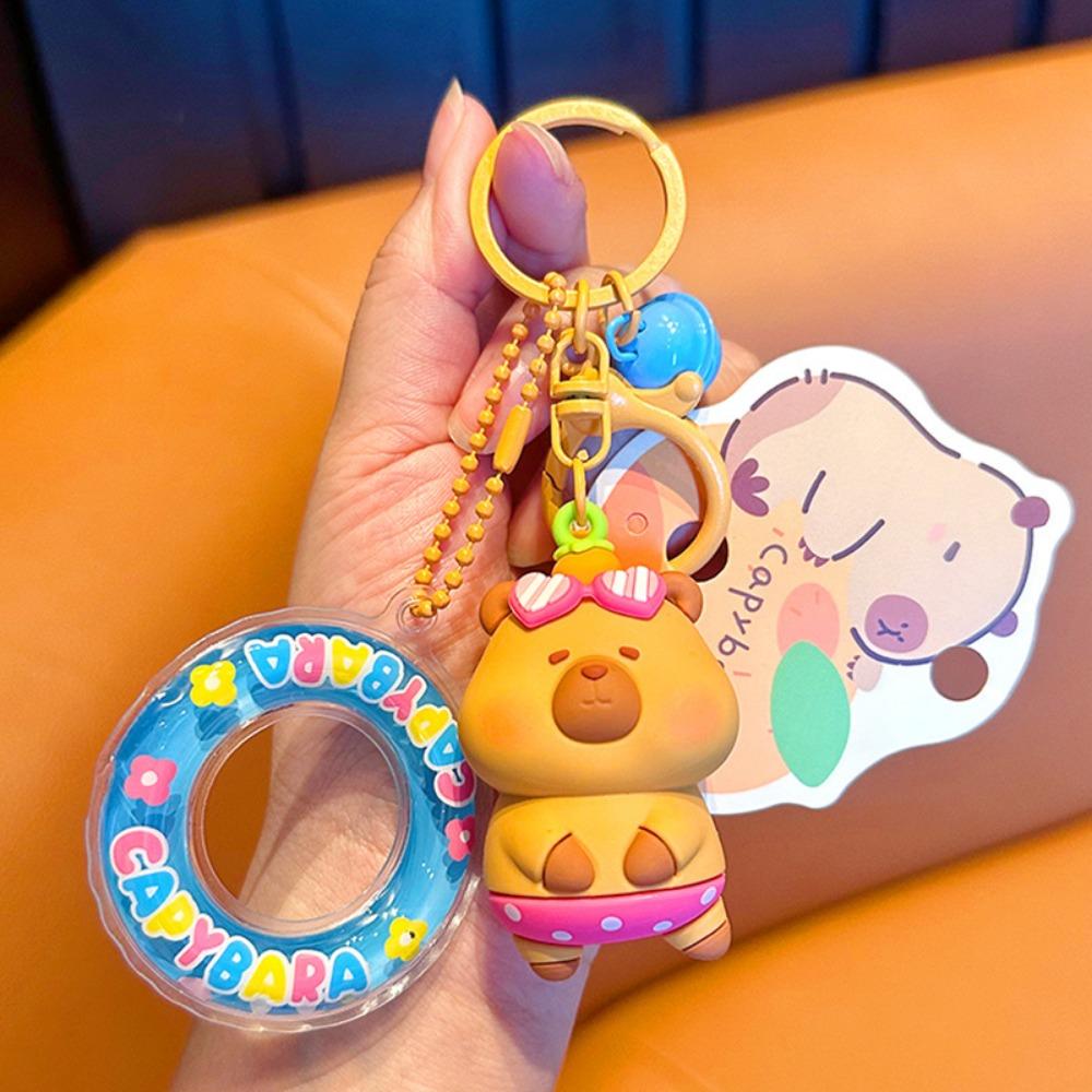 Cute Cartoon Swimming Ring Capybara Pendant Funny Car Key Ring  Hanging Ornament