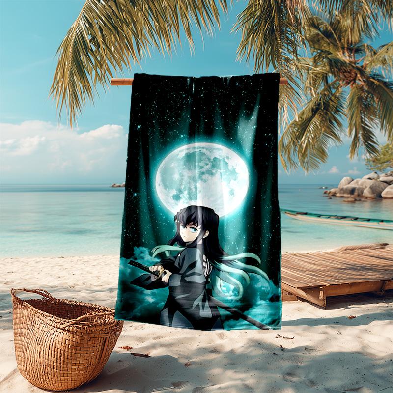 proof beach towel with Nezuko Demon Slayer Muichiro Tokito pattern - soft,absorbent,quick-drying,machine washable - perfect for swimming,camping,bathi