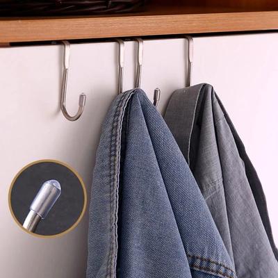 4/8PCS S-Type 304 Stainless Steel Cabinet Door Hook Multifunctional Towel Rack Hat Rack Storage Rack Kitchen Bathroom Accessorie