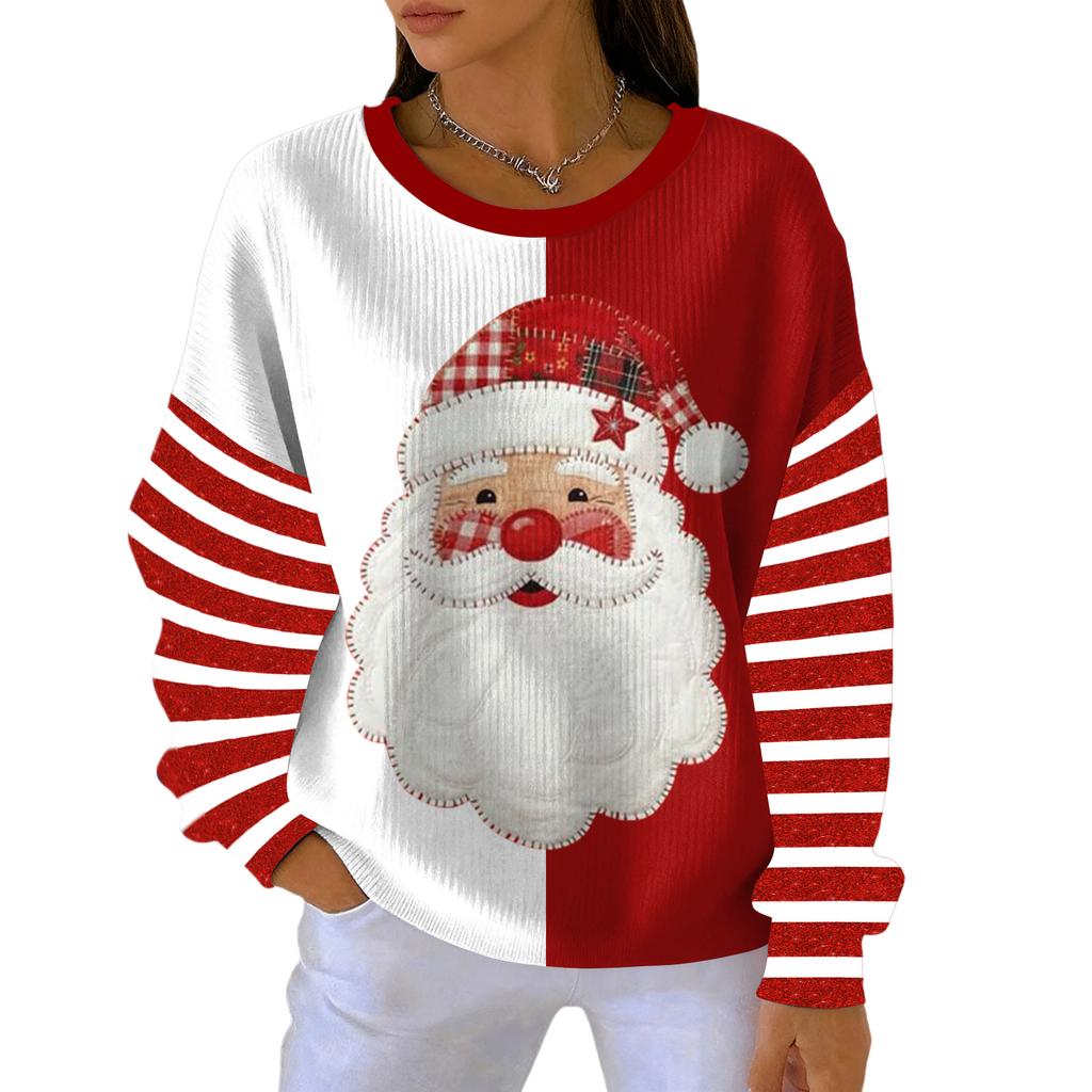 Women's Loose Comfortable Casual And Fashionable Round Neck Christmas Pattern Long Sleeved Sweatshirt