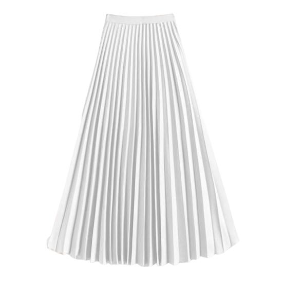 Women Midi Skirt Elastic High Waist Satin Pleated Skirt Solid Color Long Skirt Work Leisure Daily Wear