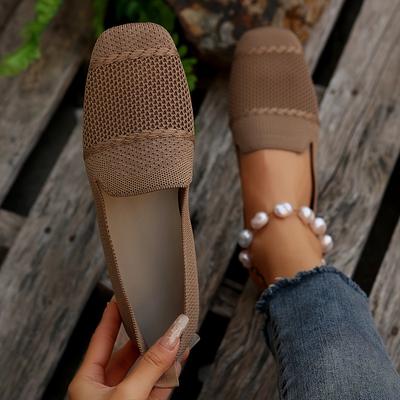 Γυναικεία μονόχρωμα καθημερινά παπούτσια, πλεκτά παπούτσια με επίπεδη σόλα με μαλακή σόλα, ελαφριά παπούτσια