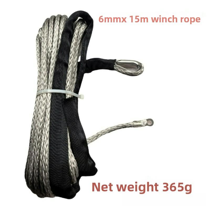For Best Sport 6mm X 15m 7700LBs Synthetic Winch Line Cable Rope with Black Protecing Sleeve