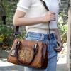 Johnature Women's Handbag Boston Bag Retro Embossed Handmade Large Capacity Versatile Shoulder Bag