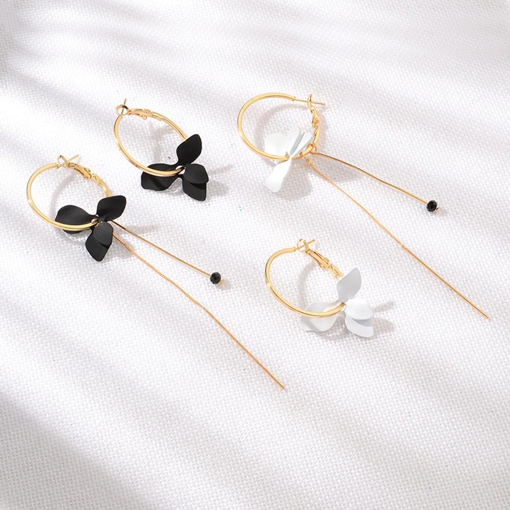 Women Popular Petal Asymmetrical Earrings Geometric Circles Tassel Earrings with Studs
