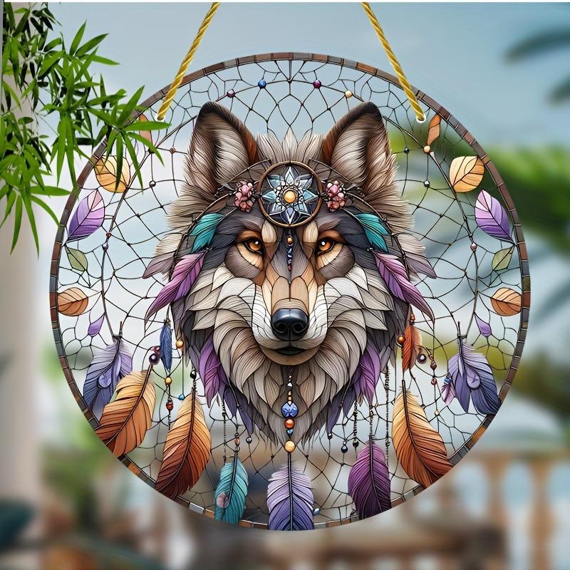 Wolf King Series Acrylic Catcher 8 "(20cm)Stained Glass Style Window Hanging, Outdoor and Interior Wall  Suitable for Living Room Bedroom Porch Garden