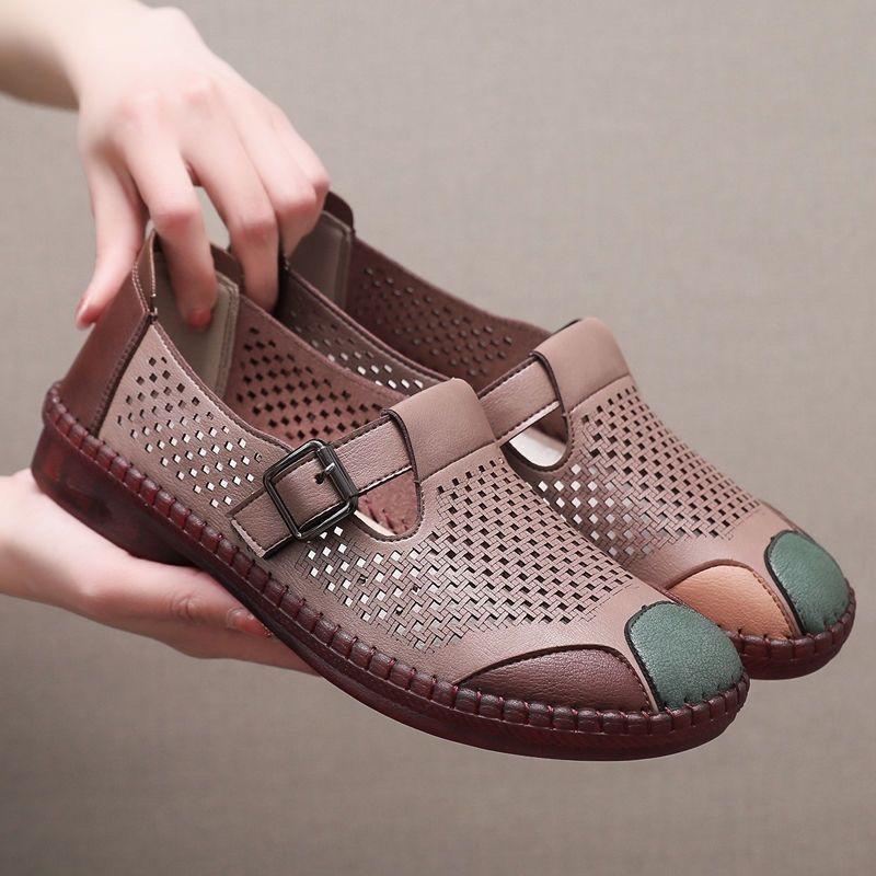 Старые пекинские тканевые туфли Лето Новые Полые Женские Сетчатые Туфли Подошва из Говяжьей Жилы Нескользящие Дышащие На плоской подошве Повседневные Туфли-лодочки для Мамы 41 3090₽