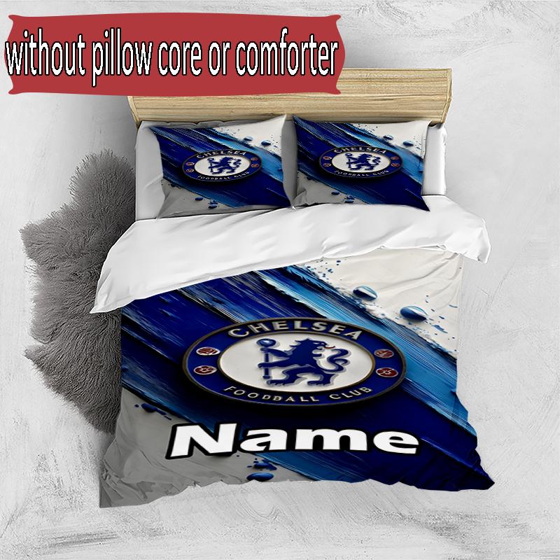 3pcs Duvet Cover Set (1*Duvet Cover + 2*Pillowcase, Without Core), Custom Name football club F.C Pattern Bedding Set, Home Bedroom Decor Gift