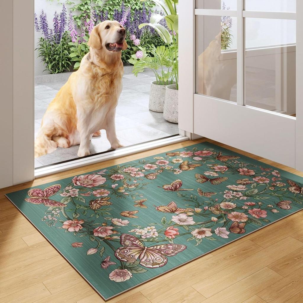 Bohemian Floral Butterfly Carpet Entrance Hall, Kitchen Front Door Interior Entrance Door Mat Home Decoration