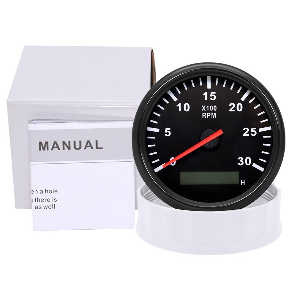 85MM Tachometer with Red Backlight 3000RPM Tacho Gauge Hourmeter Gauge M16 M18 Tacho Sensor For Marine Boat Car Truck 9-32V