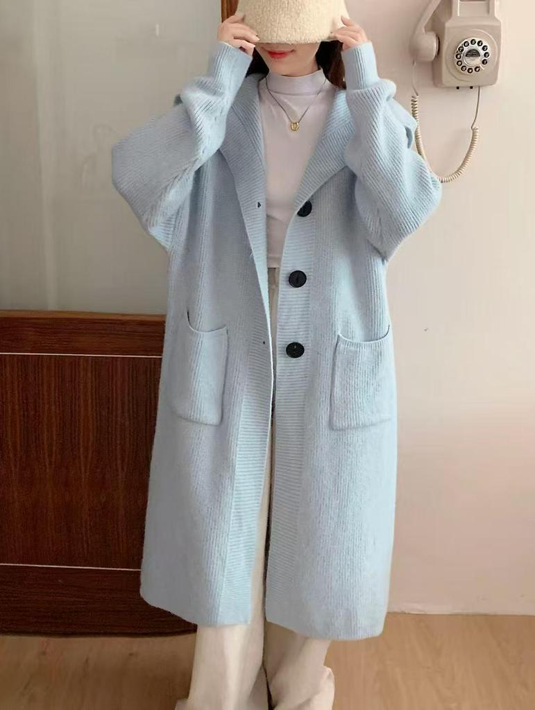 Damen Strickcardigan Herbst/Winter 2025 - Lang, locker, dicker Revers-Pullovermantel