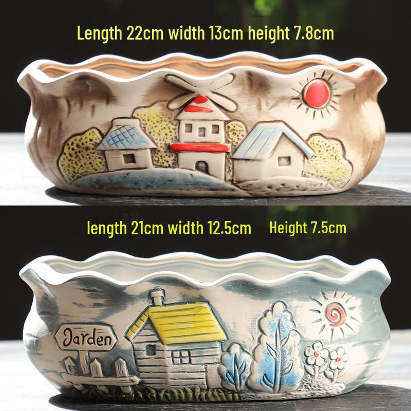 Cartoon Grobkeramik Großer Keramik Sukkulentenübertopf im Bilderbuchstil