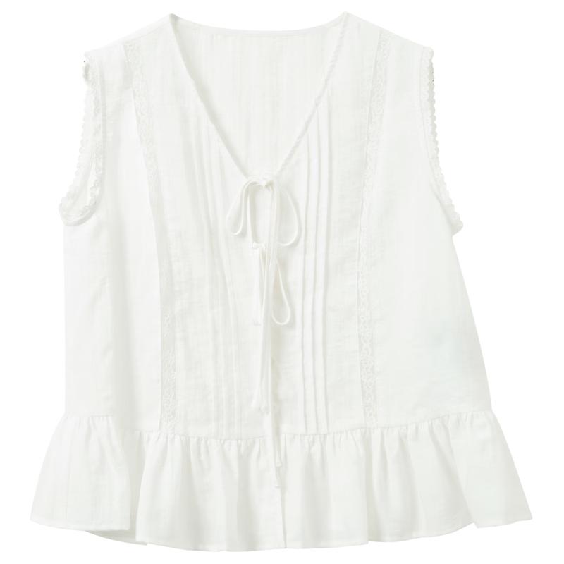 

Sancai V-neck Lace-Trim Sleeveless Blouse L