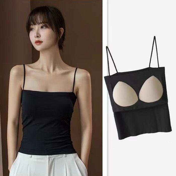 Strap with Chest Pad Vest Suspender with Thin Shoulder Strap Bra Underwear Sleeveless Top Female Slim Solid Color Tank Top