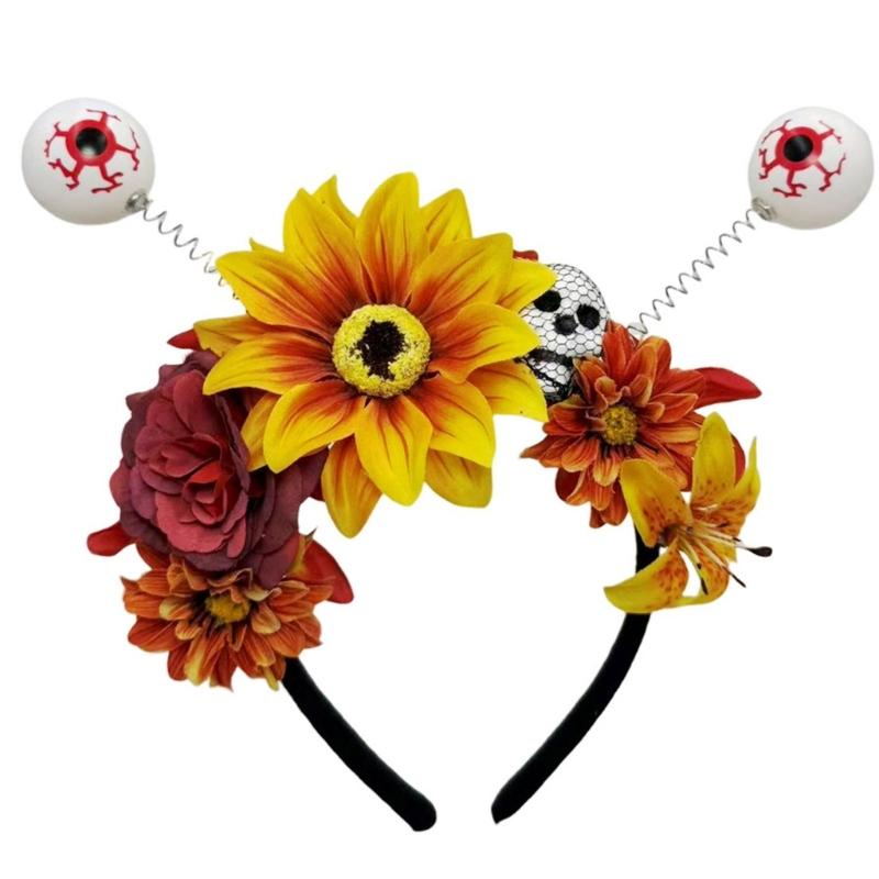 A52E Detailed Skull Floral Headbands For Halloween Lightweight Accessory Costume Parties Theme Event All Ages