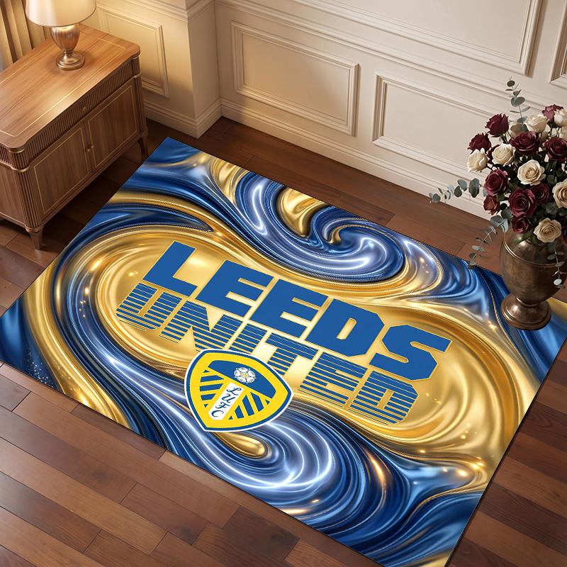 Leeds United Football Print Crystal Velvet Rug, Comfortable Water Absorbent Non Slip Indoor Floor Carpet