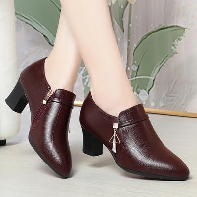 Elegante Schoenen met Diepe Mond van Zacht Leer Dames Pumps Platform Lente 2025 Comfortabele Zachte Zool Antislip Blokhakken Schoenen
