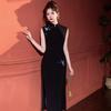 Embroidery black sleeveless national style new Chinese style Suzhou long cheongsam improved young 1011 new women's high sense