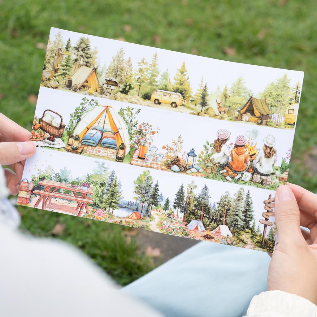 1 Rolle Natur Camping Thema Szenisches PET Tape Für Scrapbooking DIY Handkonto Collage Material Handyhülle Notizbuch Dekoration