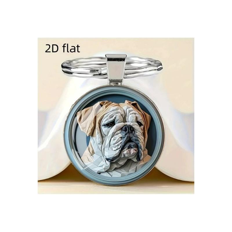 Dog Pattern Glass Pendant Keyring With Vintage Finish Ideal For Gifts