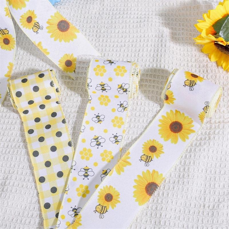 Wire Edged Ribbon Sunflowers Fabric Ribbon Decorative Ribbon Honeybees Ribbon