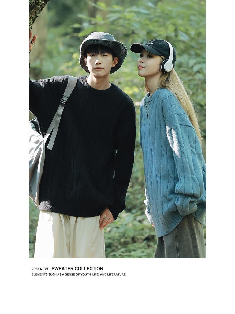 2026 Jugend Japanischer Stil Grobstrick Lockerer Pullover für Herren - Herbst/Winter Langarm Rundhals Trendige Partner Strickware