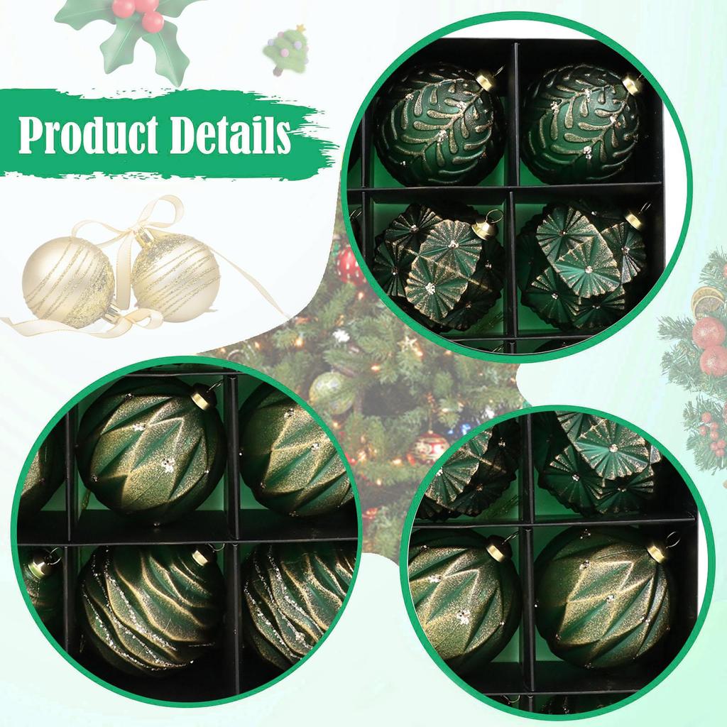 12Pcs Christmas Ball Ornaments Antique Style Christmas Tree Hanging Ornaments Decorative Hanging Baubles for Home Indoor Party
