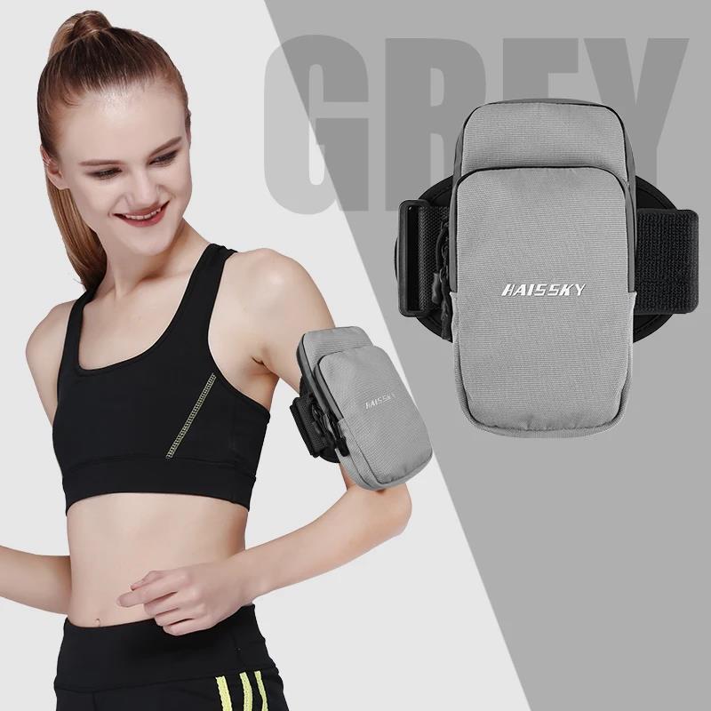 HAISSKY Zipper Reflective Running Armband Bags For iPhone 17 16 Pro Max 17Air 15 Plus Xiaomi Samsung Sports Elastic Wrist Pouch 6