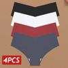 4PCS Women Seamless Briefs Sexy V-Waist Underwear 10 Solid Colors Ice Silk No Trace Panties Female Breathable Intimates Lingerie