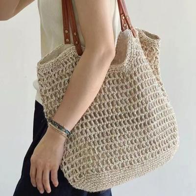 Künstlerische Vintage Handgewebte Baumwoll-Schulter-Tragetasche - Gestrickte Einkaufstasche für Lässigen Stil