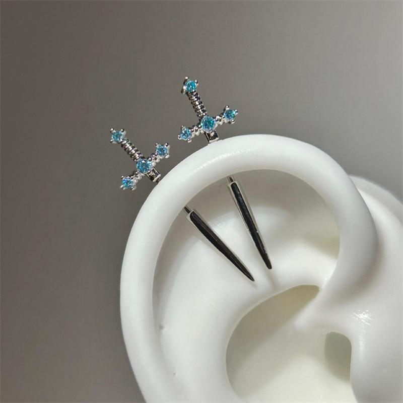 Nuova Moda Ali d'Amore Croce Acciaio Inossidabile Orecchino Osso Auricolare Lucido Zircone Trendy Orecchino a Filo per Donne Piercing Corpo Accessorio