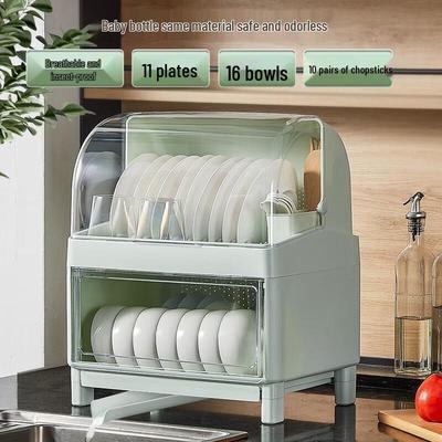 Extra Stor Köks Dubbellager Diskställ med Lock