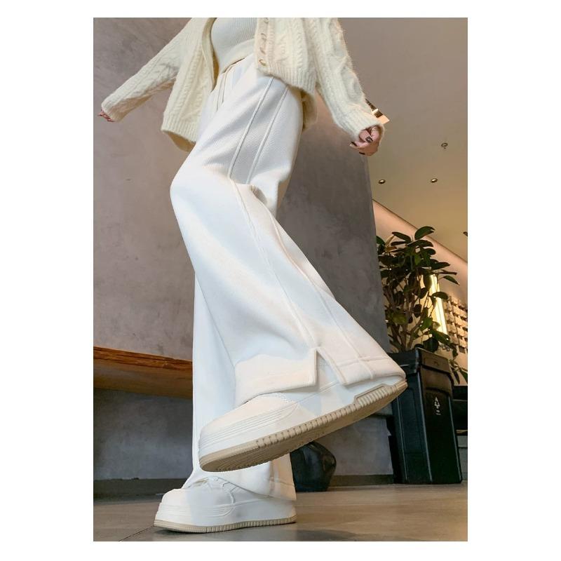 Autumn and winter new women's pants, versatile, loose, slimming, elegant and laid-back, casual pants, slit pants, commuter pants with fleece