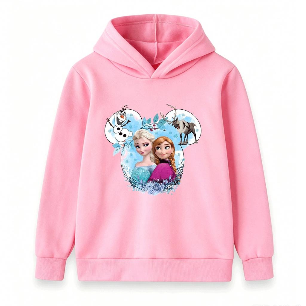 Kids Girls Boys Cute Cartoon Princess Print Pullover Hoodie Cozy Long Sleeve Casual Sweatshirt for Winter Autumn Daily Wear