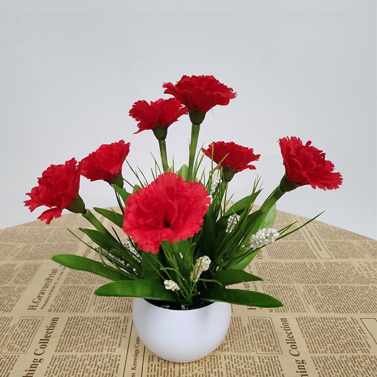 Small Silk Carnation Decorative Flower In Pot for Living Room, Coffee Table, or Dining Table Arrangement