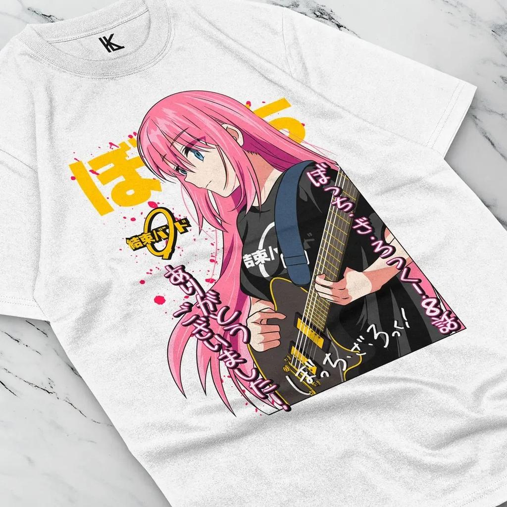 Bocchi the Rock! Hitori Gotoh Guitar T-Shirt, Unisex Kessoku Band Anime Streetwear Tee, 100% Cotton Casual Short Sleeve Top
