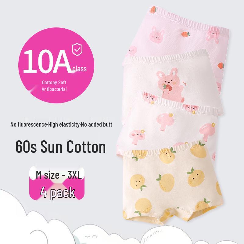 Girls' Cartoon Pattern Cotton Boxer Briefs - Thin, Antibacterial, Four Seasons Toddler & Young Child Style